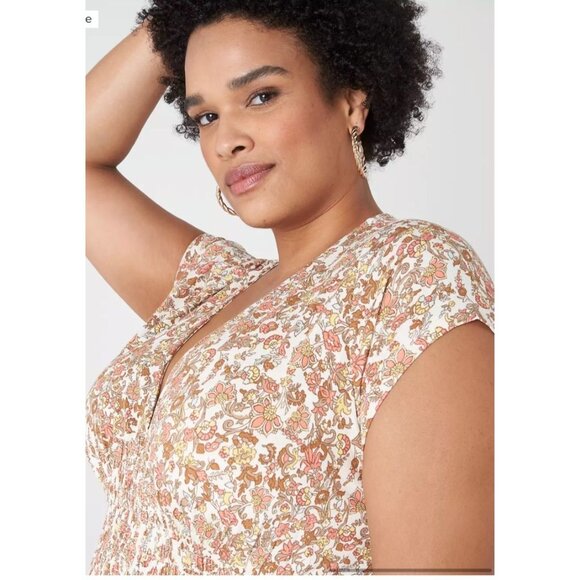 Lane Bryant Womens Floral Print Midi Dress V-Neck Short Sleeve Smocked Waist Siz - Picture 4 of 12